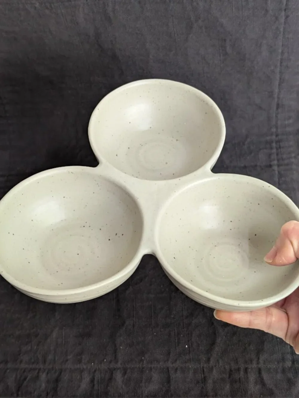 Pottery Barn Farmstead Stoneware Triple Serving Dish Nut Dish Multi Use